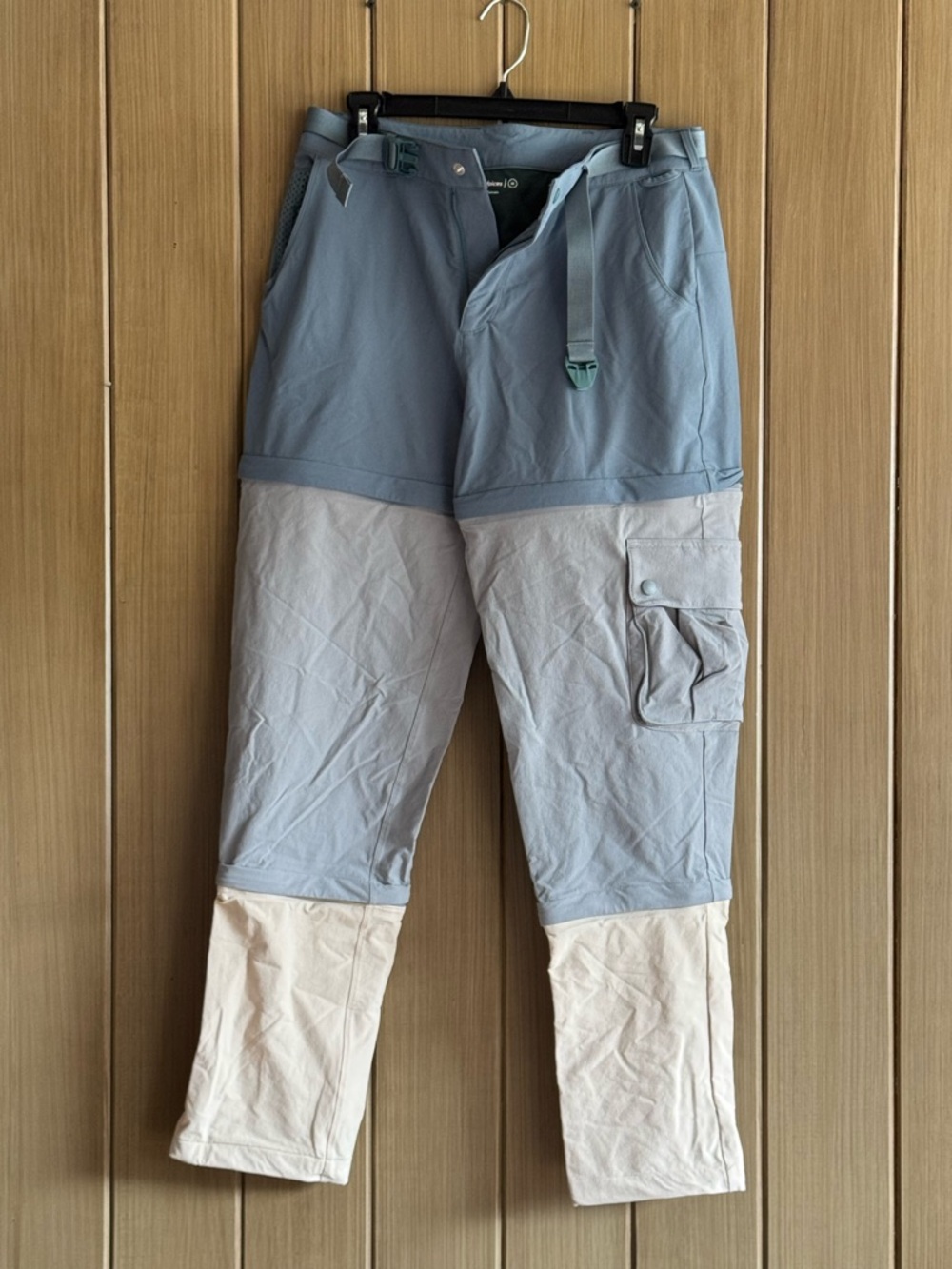 Outdoor Voices Two-Tone Track Pants in Blue & Cream Panels
